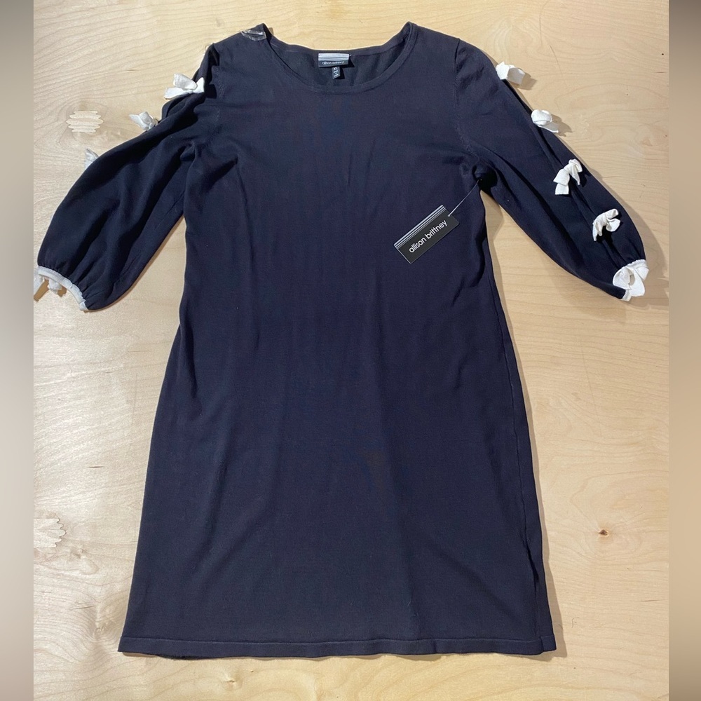 Allison Brittney Black Dress with White Bow Details XL (KK)